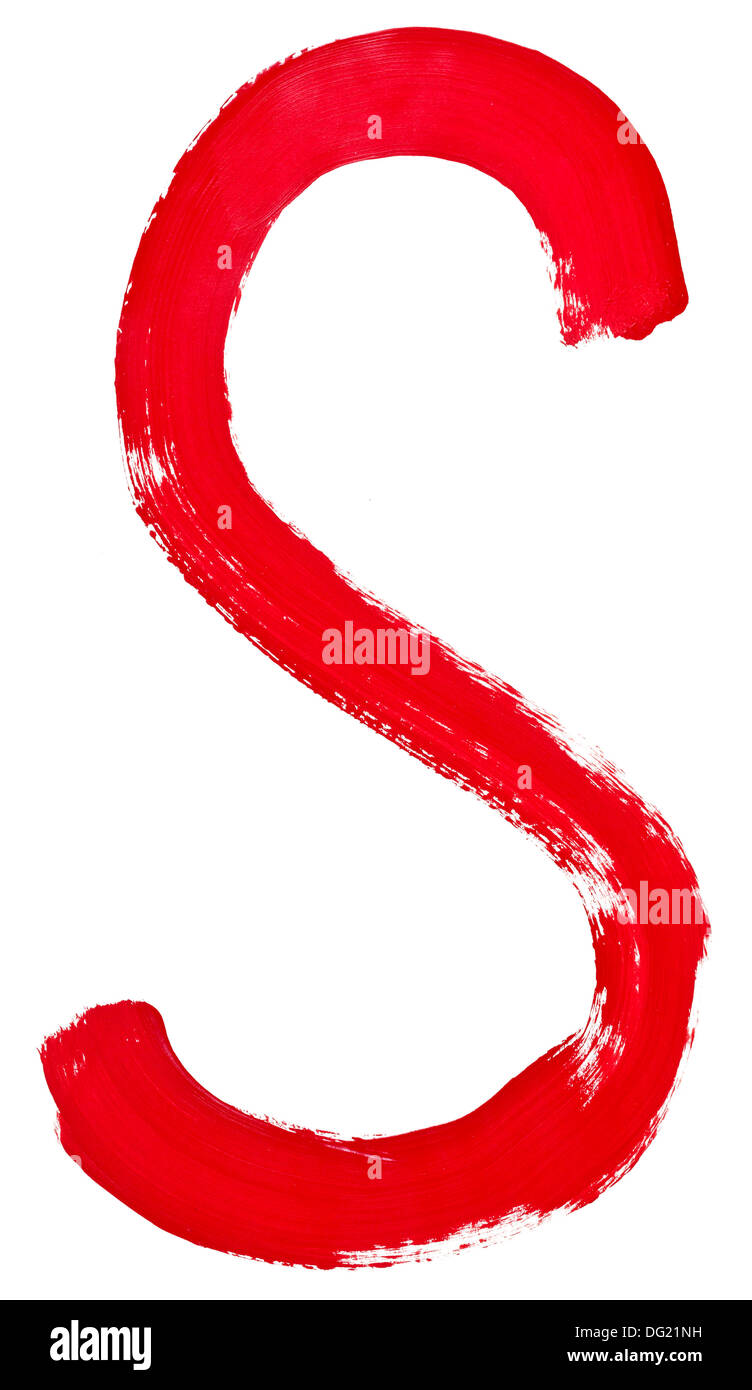 capital letter s hand painted by red brush on white background Stock Photo