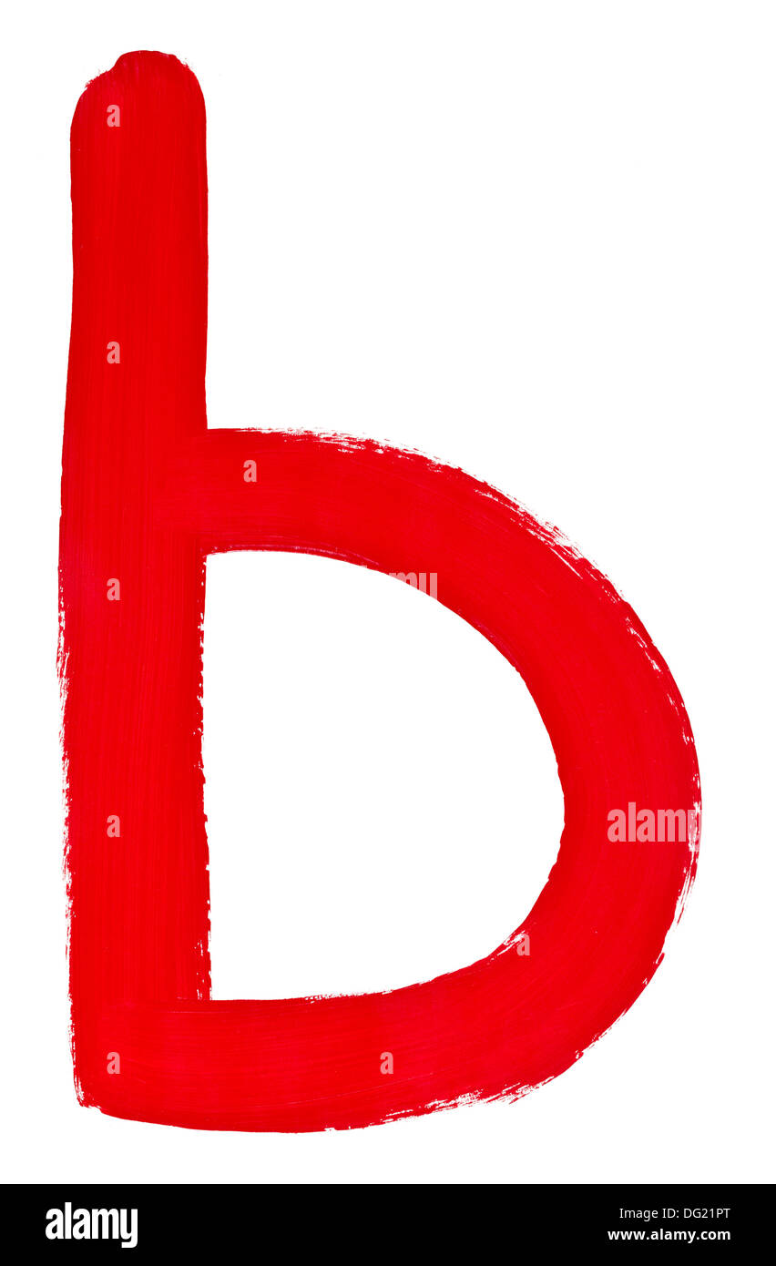 letter b hand painted by red brush on white background Stock Photo