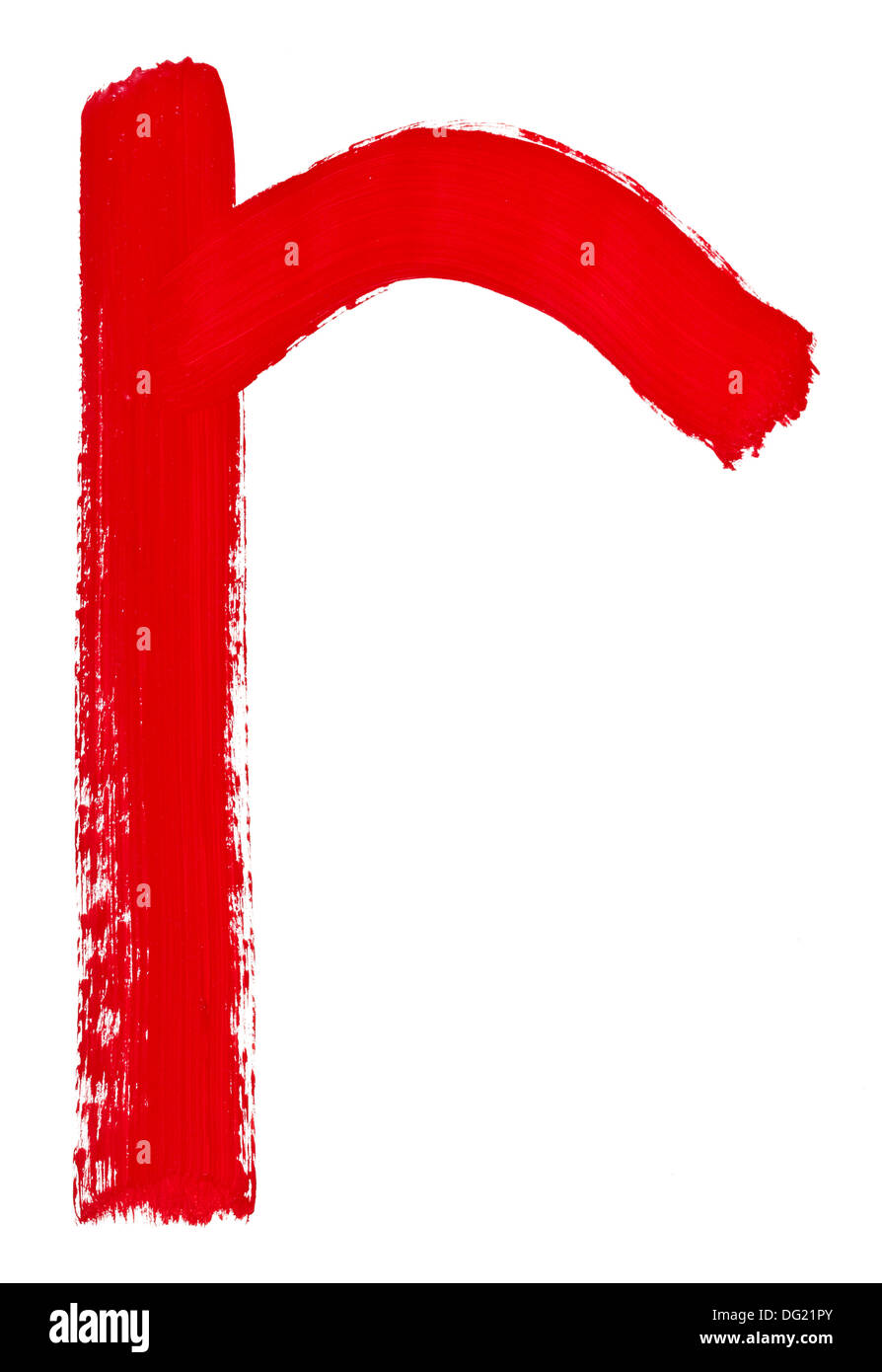 letter R hand painted by red brush on white background Stock Photo