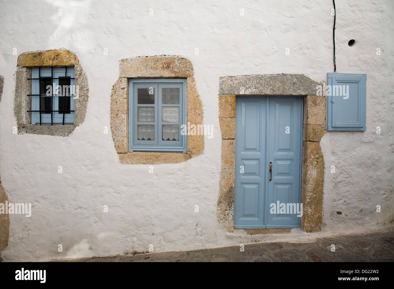 europe, greece, dodecanese, patmos island, chora village, traditional house Stock Photo