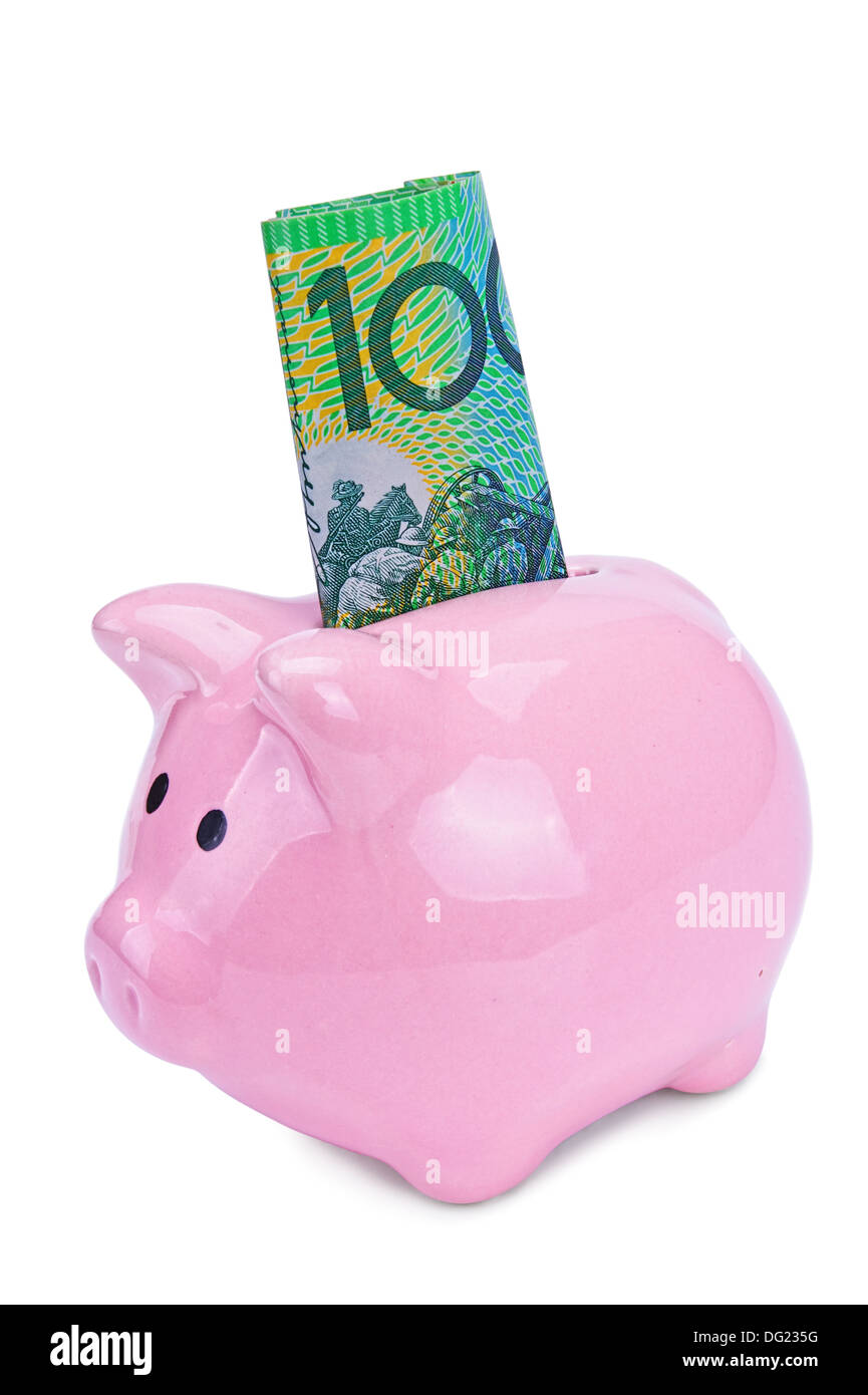 Pink piggy bank isolated on white background Stock Photo - Alamy