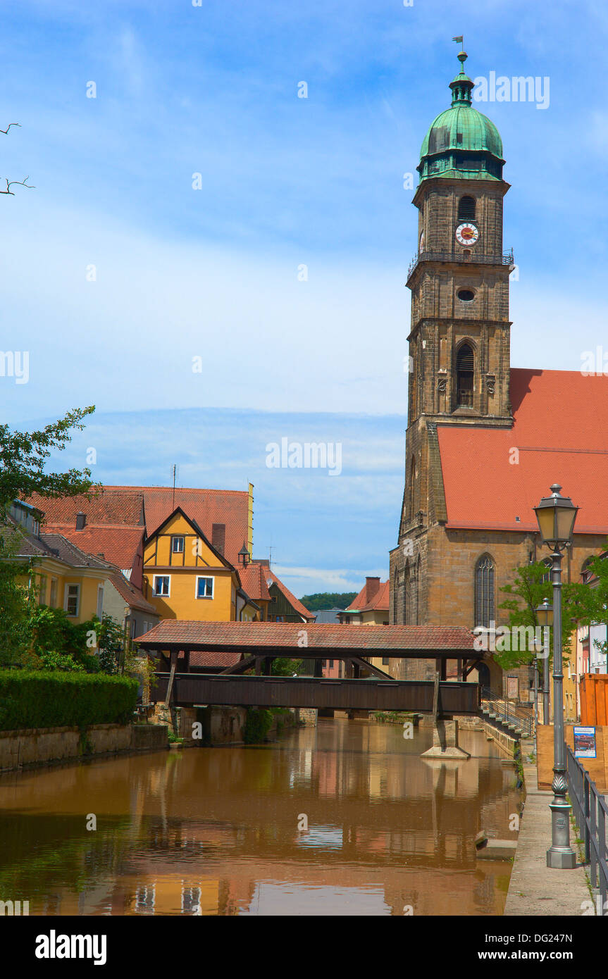 Amberg, St Martin Church, river Vils, Upper Palatinate , Bavaria Germany. Stock Photo