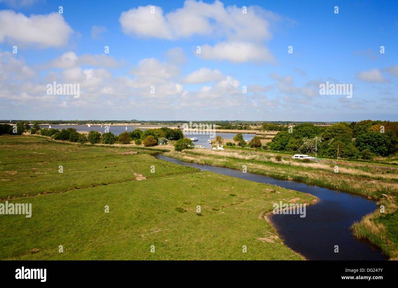 A view of Horsey Dyke and the Mere on the Norfolk Broads at Horsey