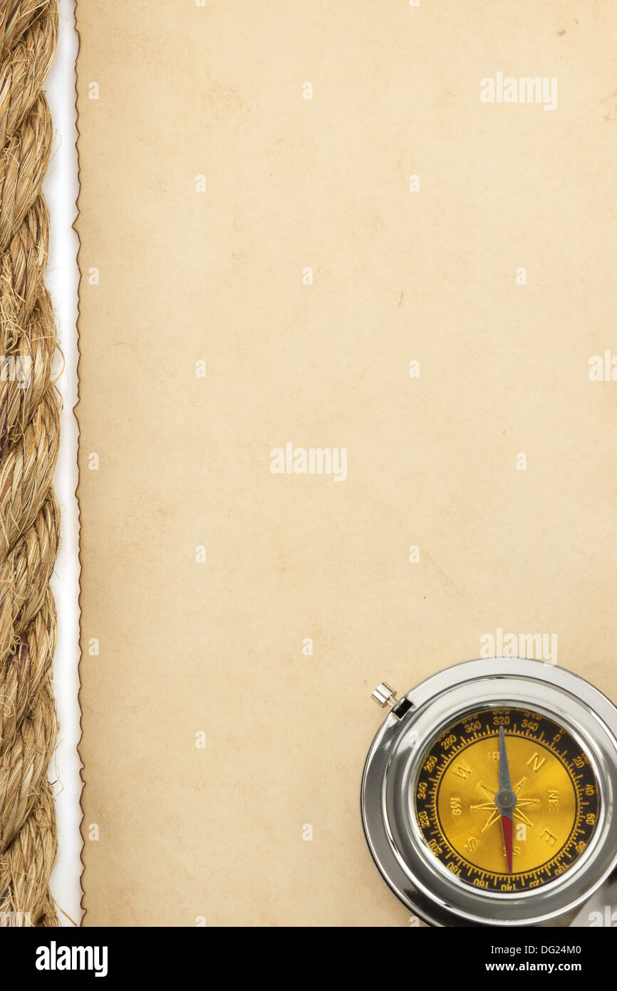 ropes and old paper isolated on white background Stock Photo