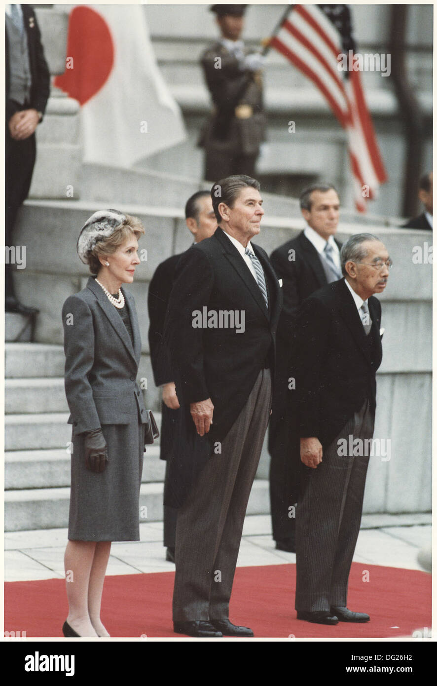 Photograph of The Reagans and Japanese Emperor Hirohito, Tokyo, Japan 198544 Stock Photo