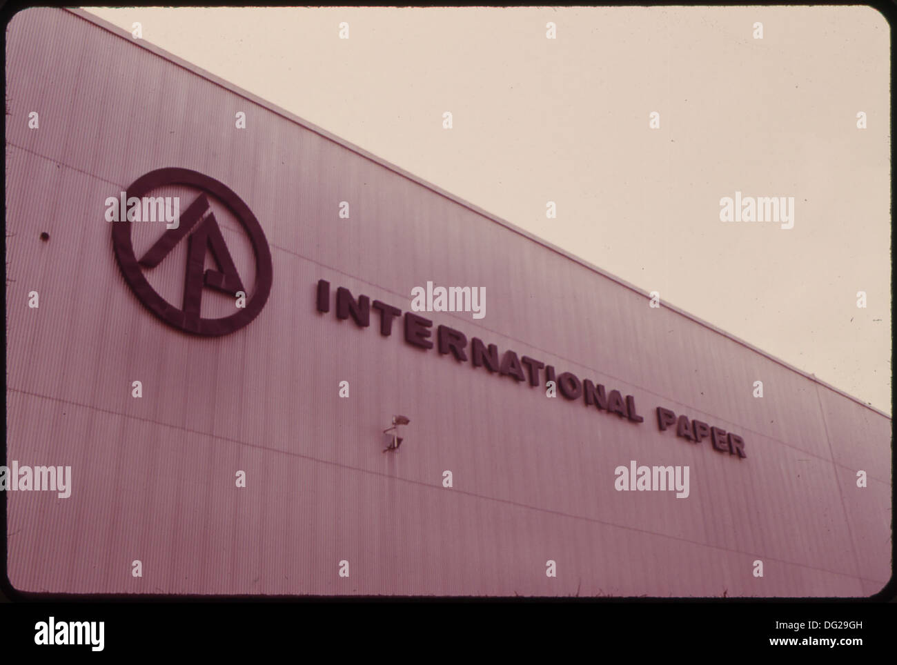 SIGN AT THE INTERNATIONAL PAPER COMPANY MILL AT JAY ON THE ANDROSCOGGIN RIVER 550712 Stock Photo