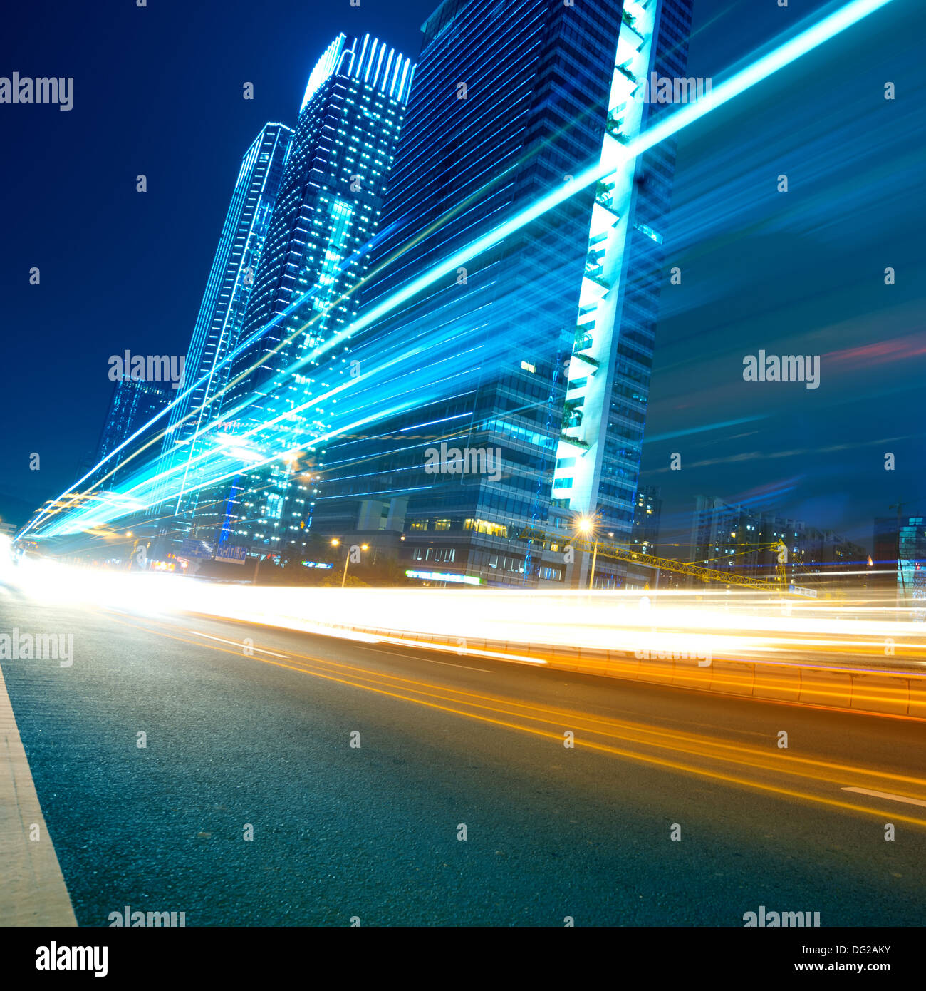 the light trails on the modern building Stock Photo