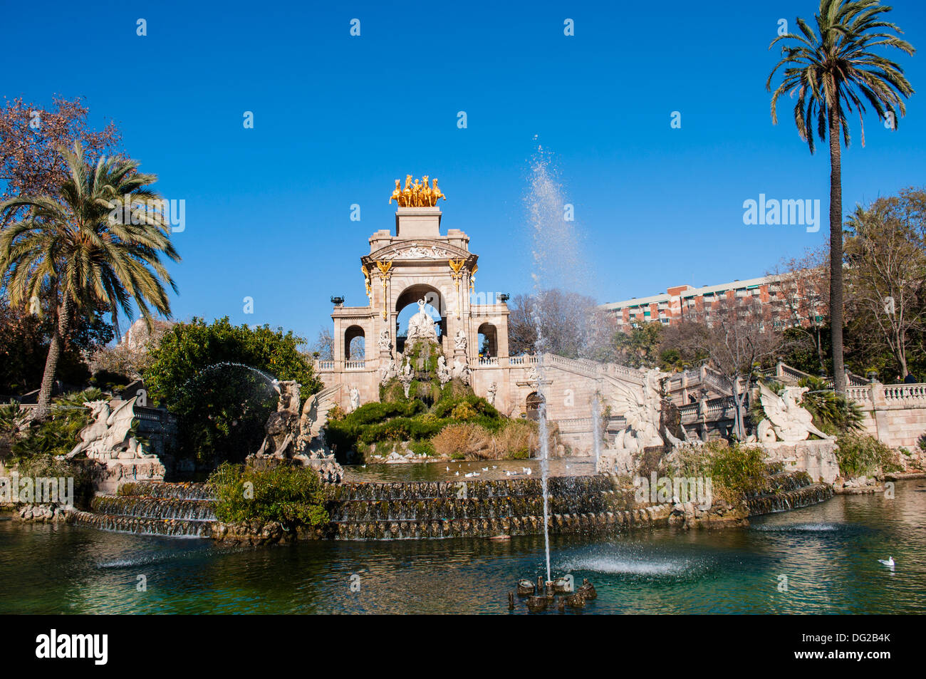 Cascada del Parque de la Ciudadela diseñado por Josep Fontseré y Antoni Gaudí, Barcelona Catalunya Stock Photo