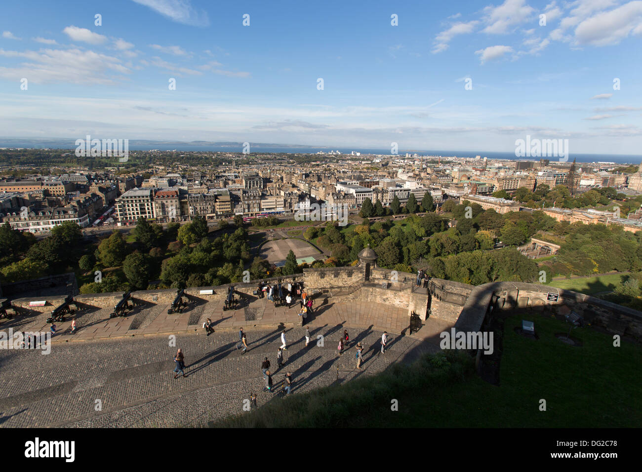 City of Edinburgh, Scotland. Picturesque elevated view over the city Edinburgh towards the Firth of Forth and Leith. Stock Photo