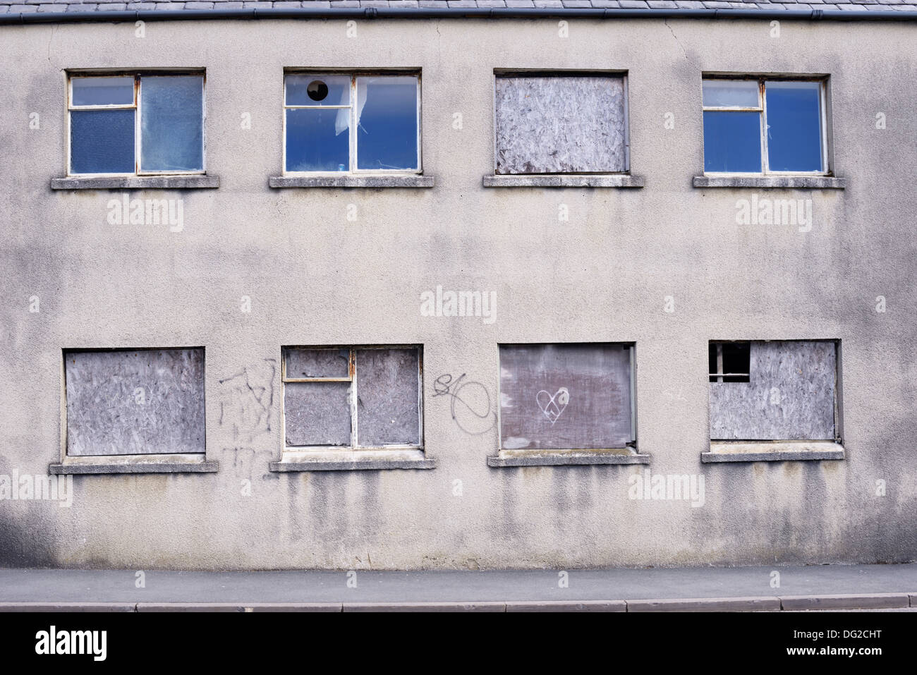 Boarded up, disused, empty commercial property, building, Aberystwyth