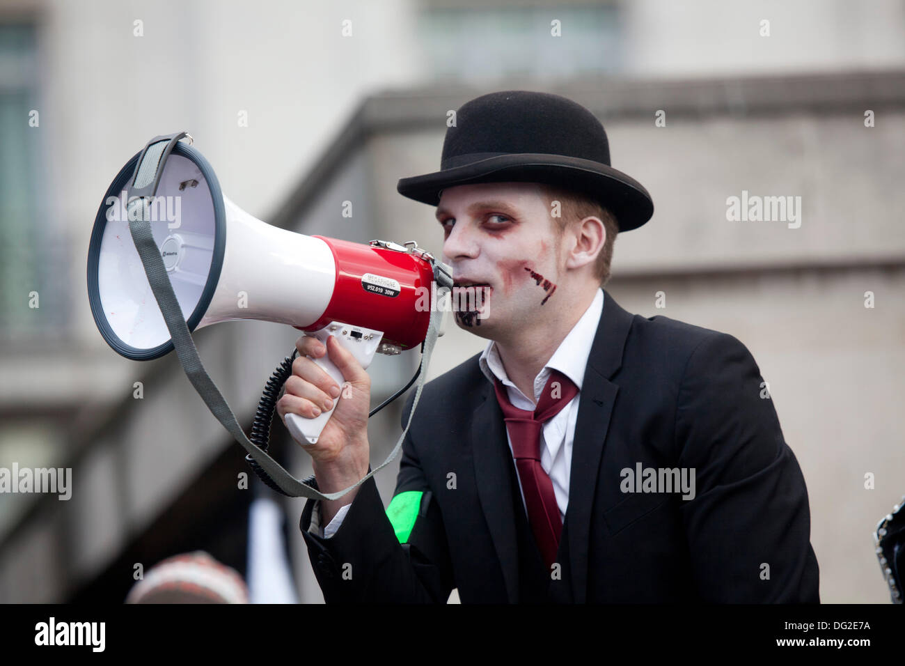 London, UK. 12th Oct, 2013. World Zombie Day: London, attracts thousands of zombies each year to groan and shamble through Central London in aid of the charity St. Mungo's. Credit:  Sebastian Remme/Alamy Live News Stock Photo