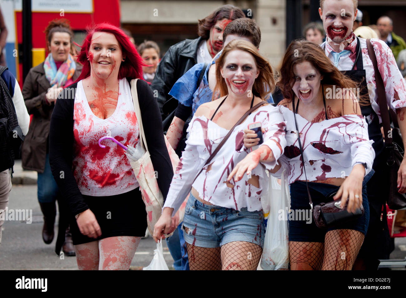 London, UK. 12th Oct, 2013. World Zombie Day: London, attracts thousands of zombies each year to groan and shamble through Central London in aid of the charity St. Mungo's. Credit:  Sebastian Remme/Alamy Live News Stock Photo