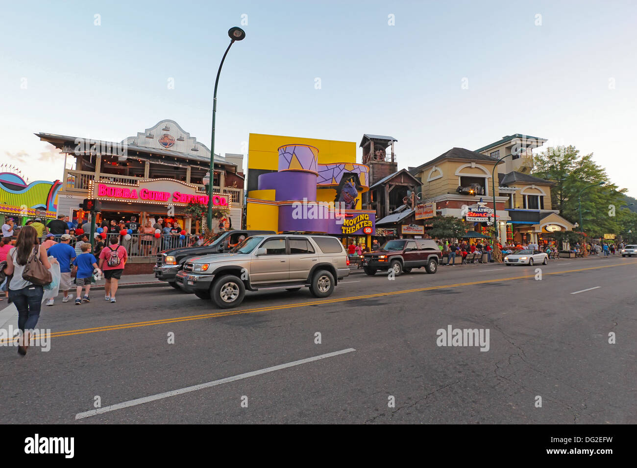 Tourists and traffic along the main road, Parkway 441, in downtown