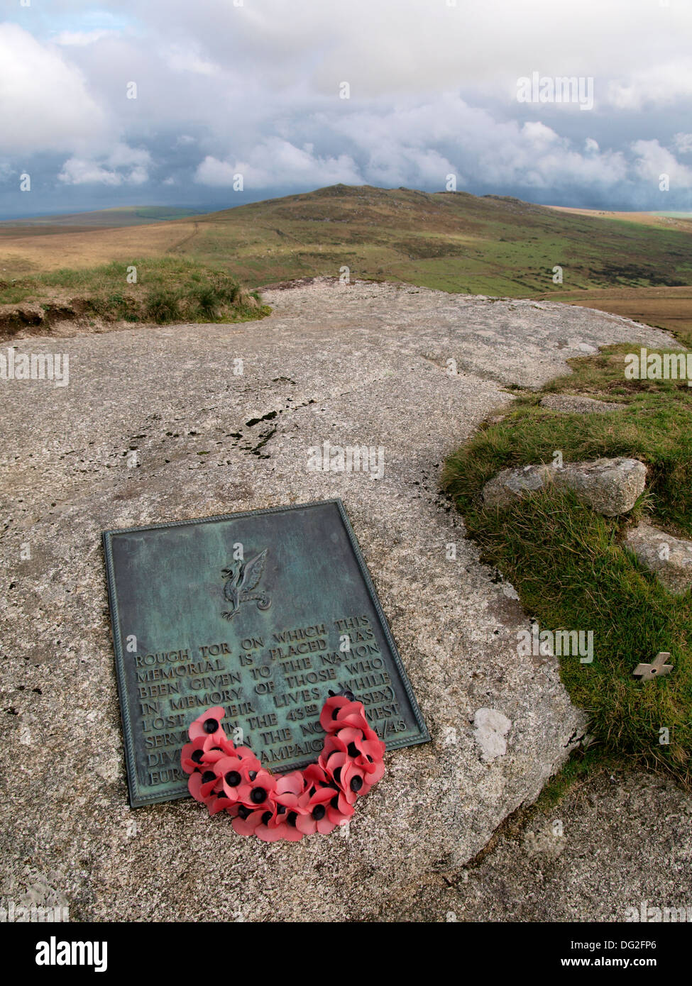 Memorial on Roughtor to the men who lost their lives in WWII from the 43rd Wessex Division, Davidstow, Bodmin Moor, Cornwall, UK Stock Photo