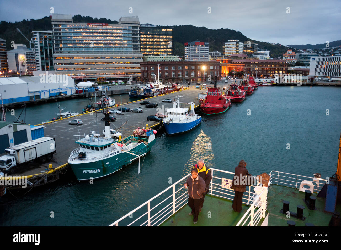 Wellington, New Zealand. The ferry from Picton, South Island, arrives in Wellington, North Island. Stock Photo