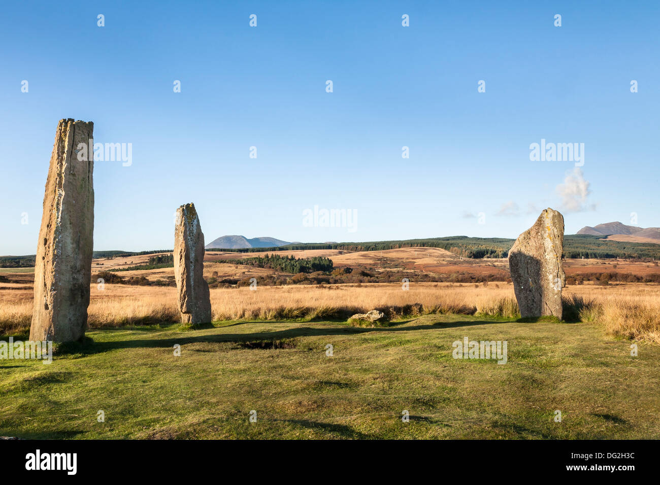 Standing Stone at Machrie Moor on the Isle of Arran in Scotland. Stock Photo