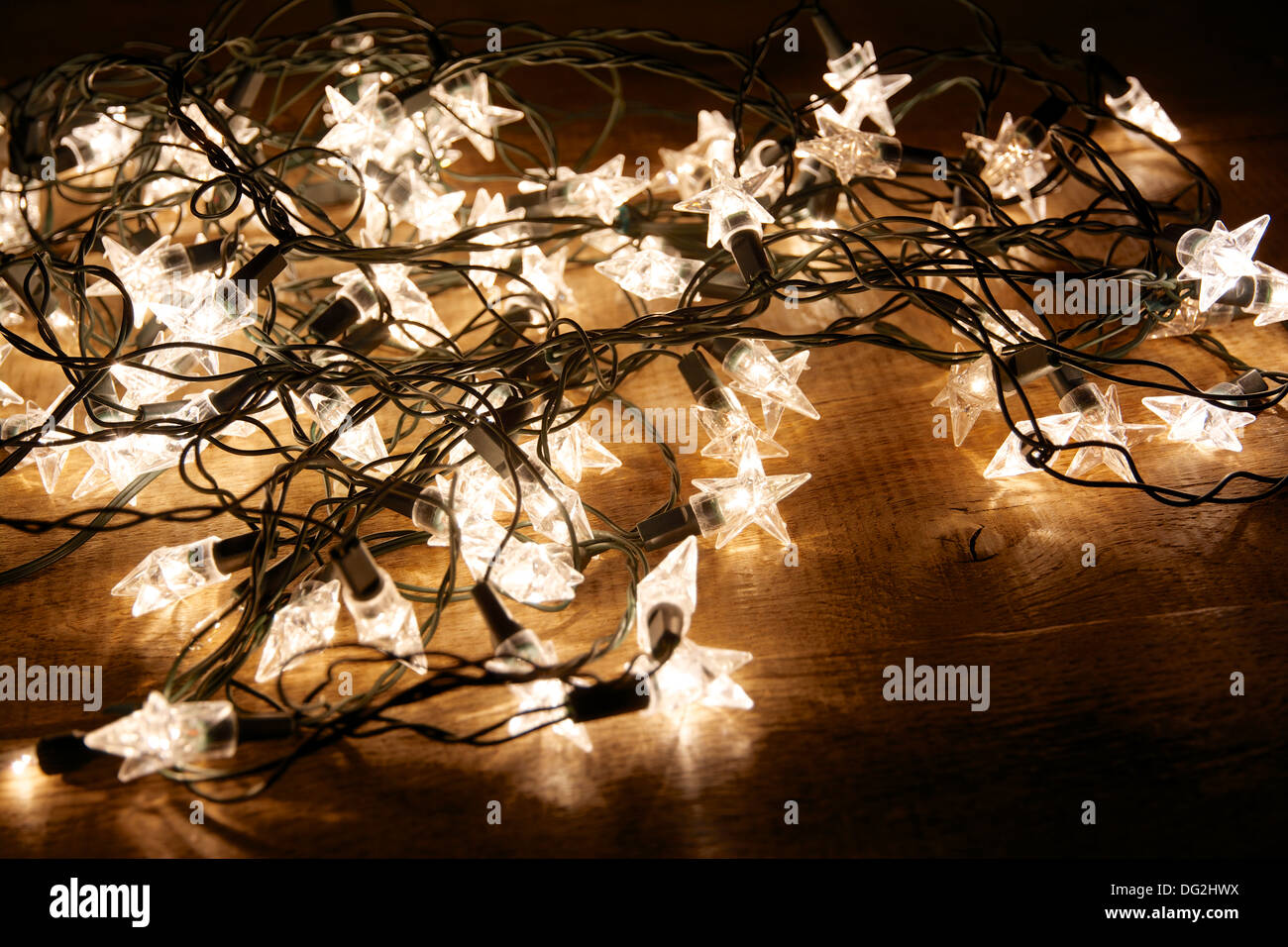 Tangled Christmas light chain Stock Photo