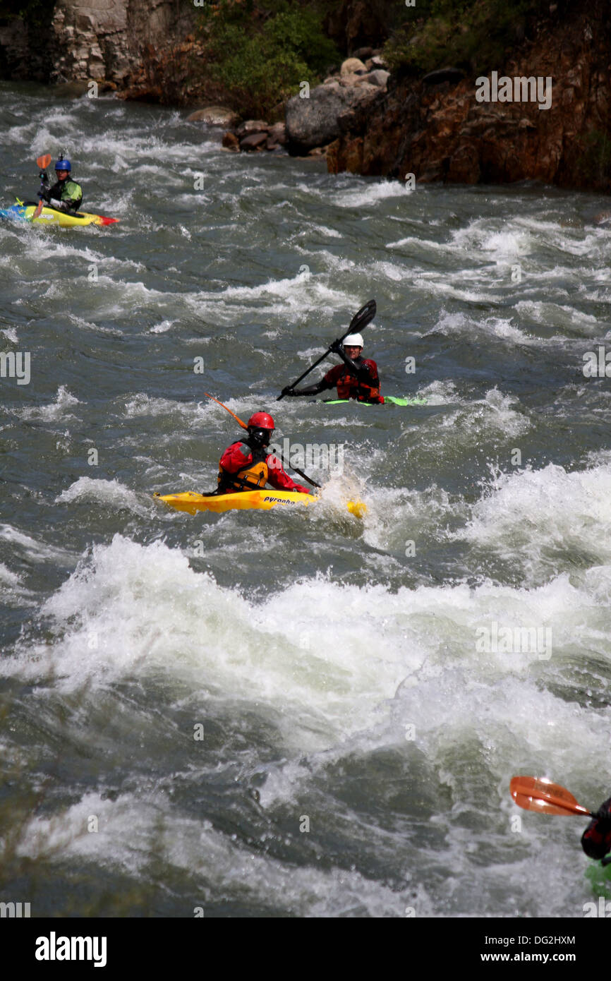 Whitewater kayaks on the Payette River Idaho Stock Photo
