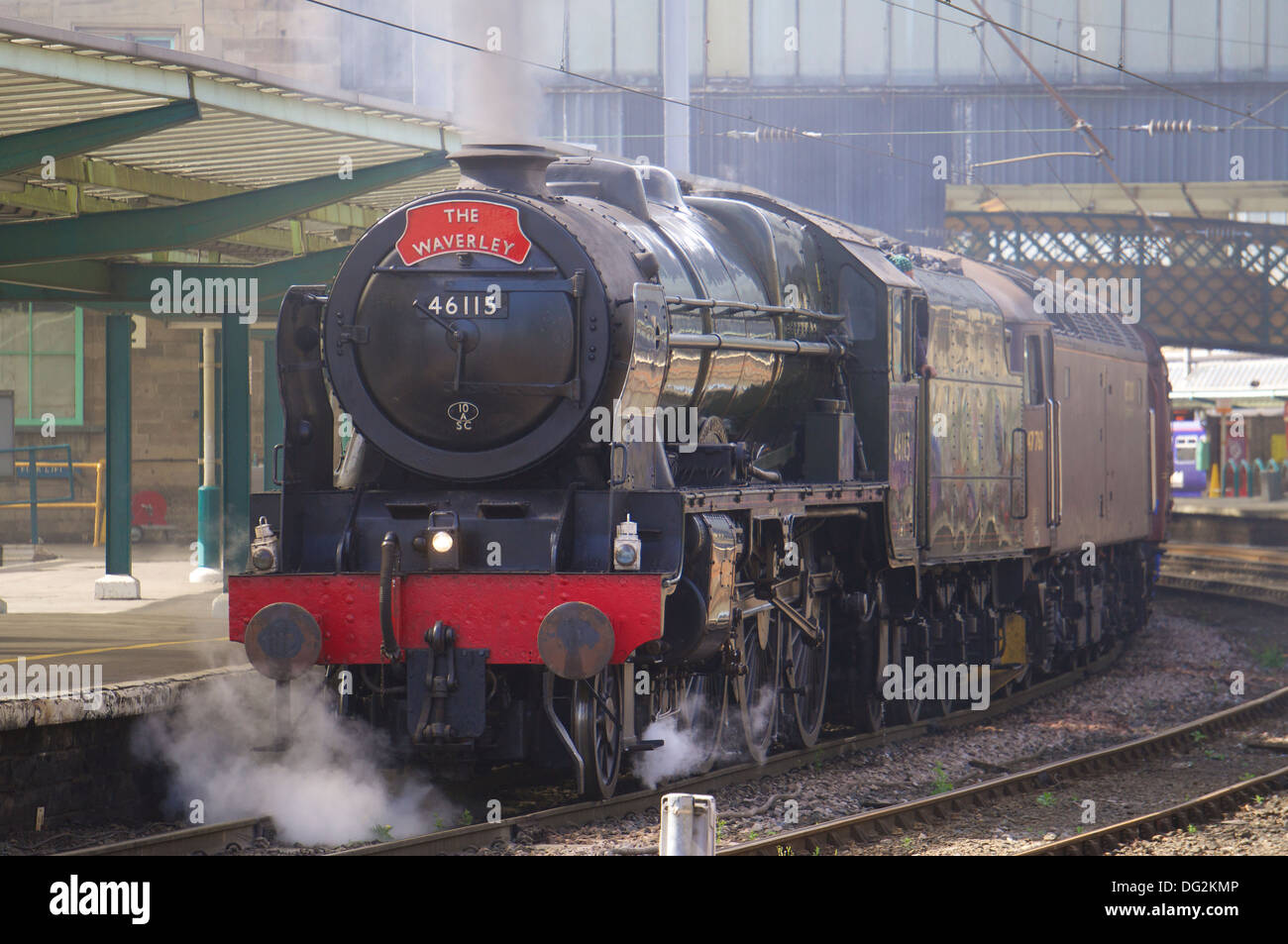 Steam locomotive 'Scots Guardsman' 46115 in Carlisle Railway Station ...