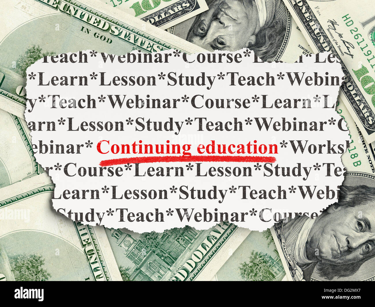 Education concept Continuing Education on Money background Stock Photo