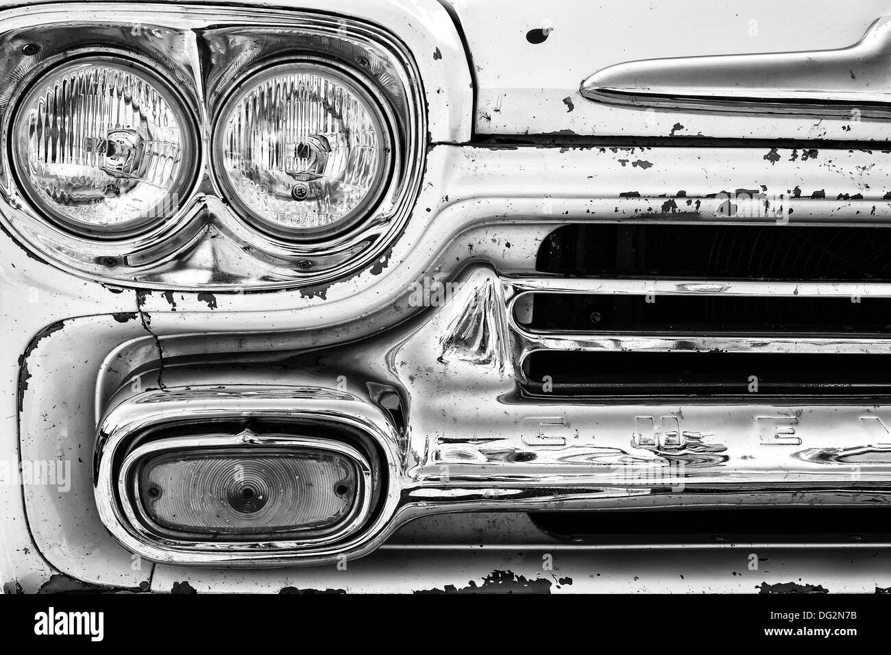 Headlights classic pickup truck Chevrolet Apache 31 (black and white) Stock Photo