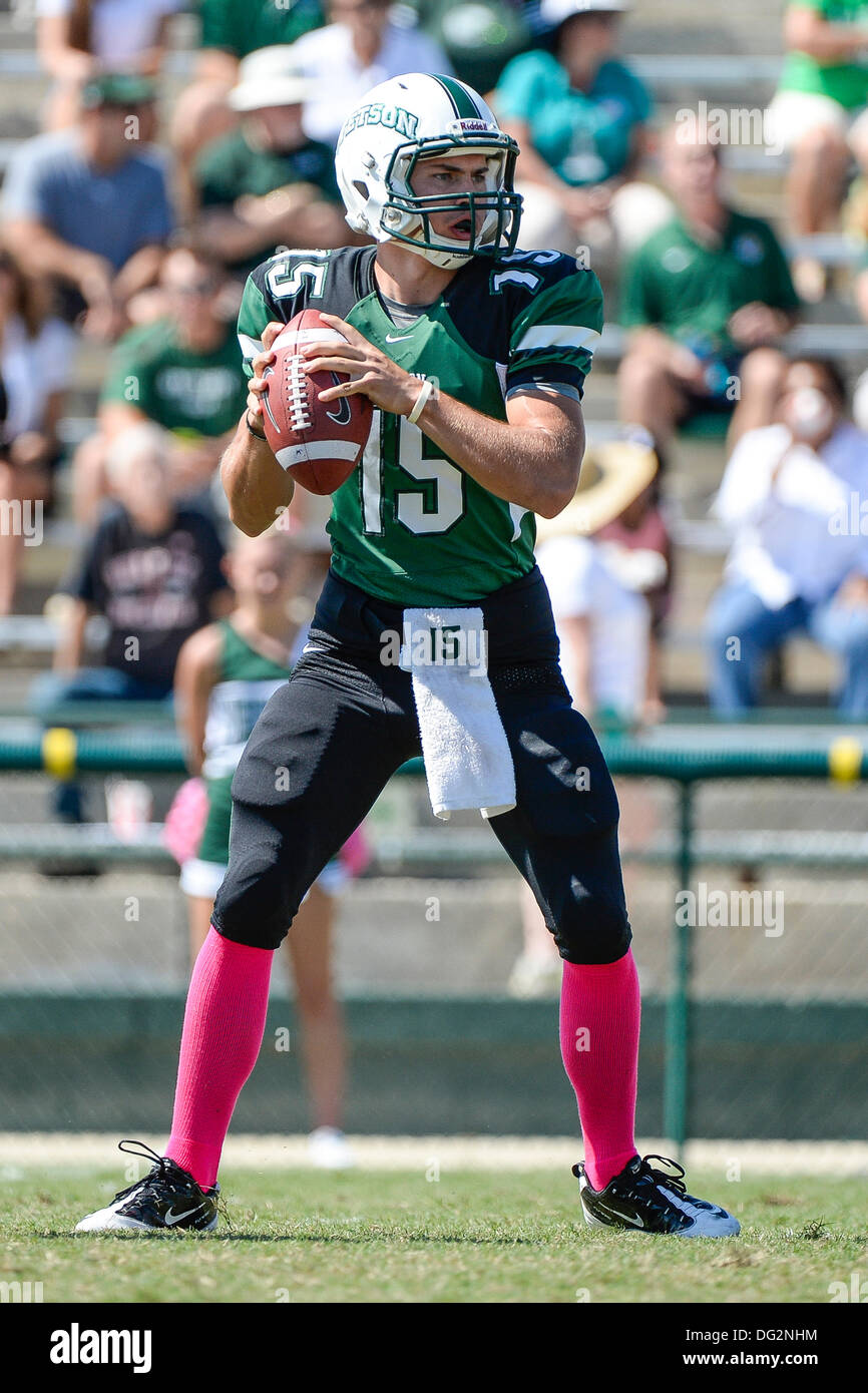DeLand, Florida, USA. 12th Oct, 2013. Stetson Hatters quarterback Ryan  Tentler (15) during first half NCAA Football game action between the Dayton  Flyers and Stetson Hatters at Spec Martin Stadium in DeLand,