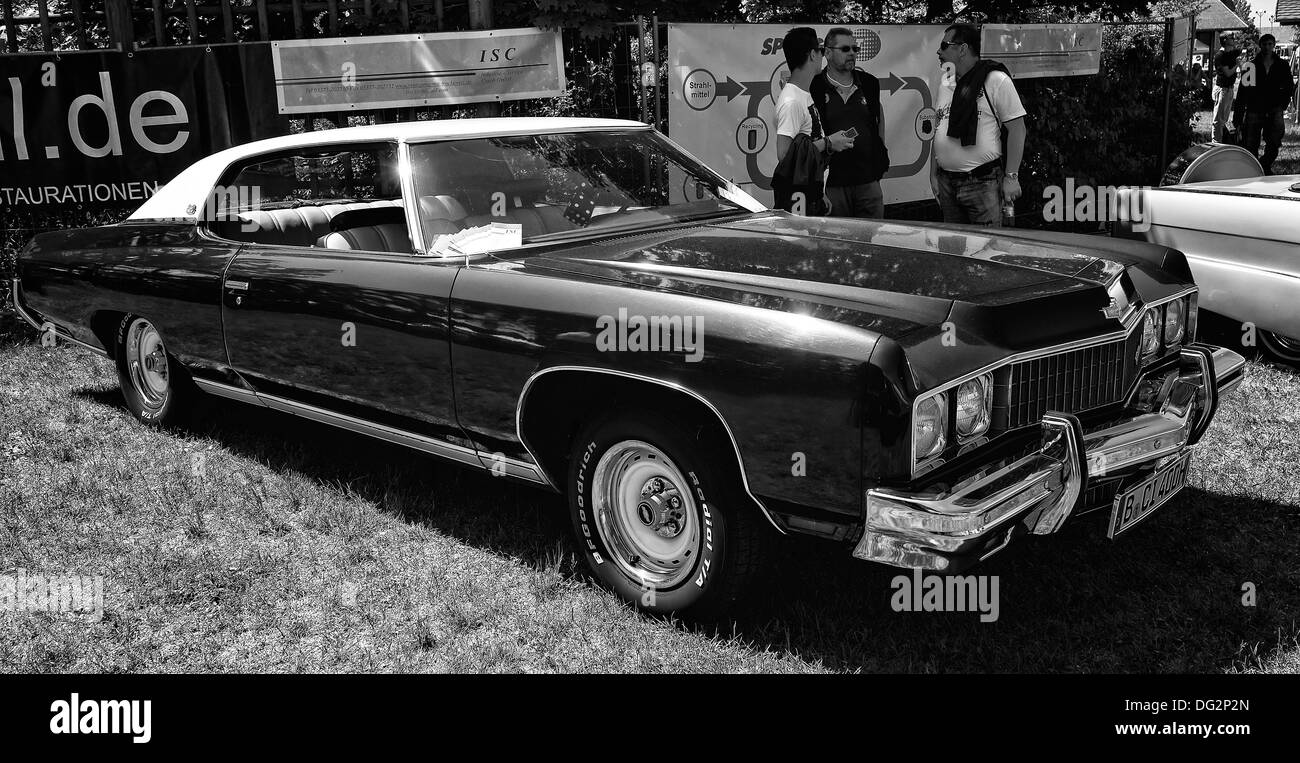 Full-size car Chevrolet Caprice Coupe 1973 black and white Stock Photo
