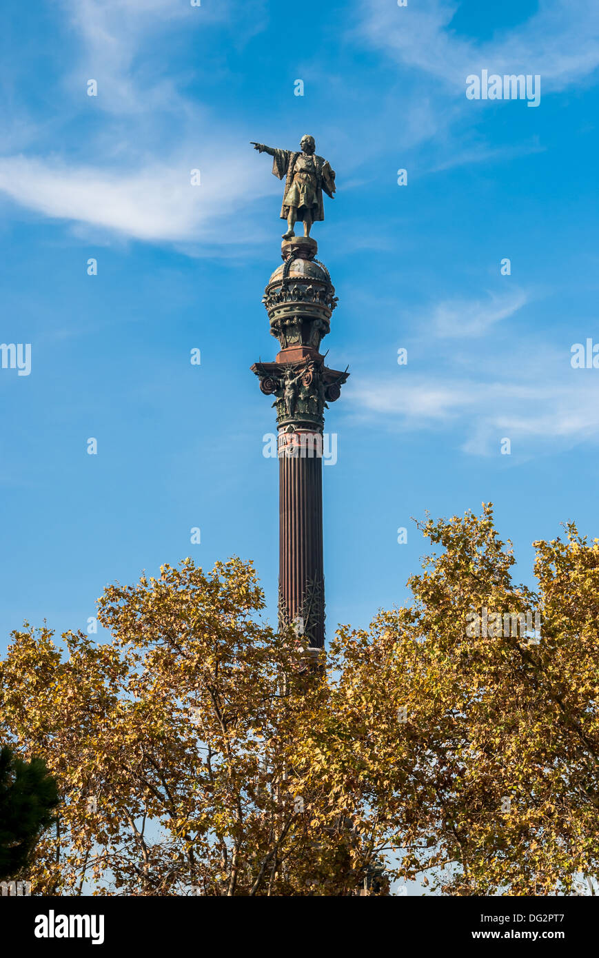 Monument of Christopher Columbus at end of La Rambla, Barcelona, Spain Stock Photo