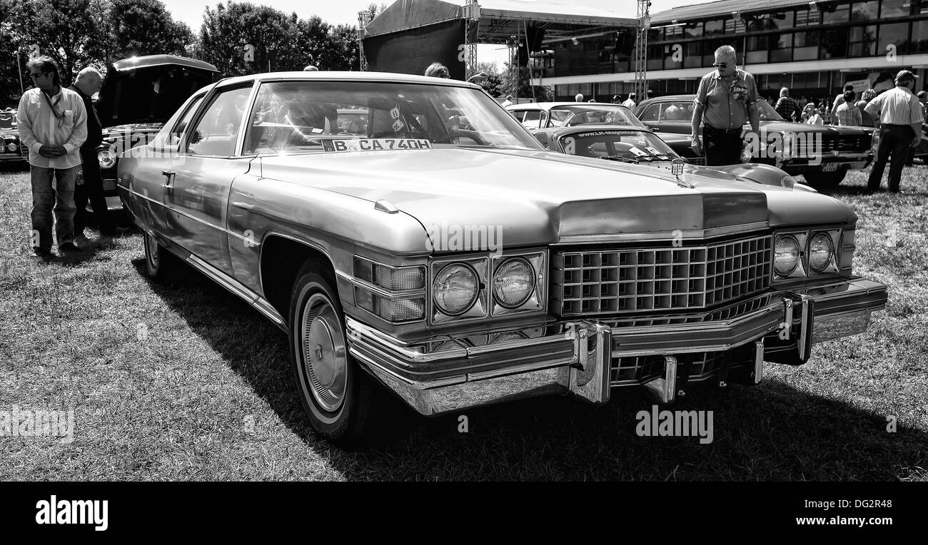 Full-size luxury car Cadillac Coupe de Ville 1974 (black and white) Stock Photo