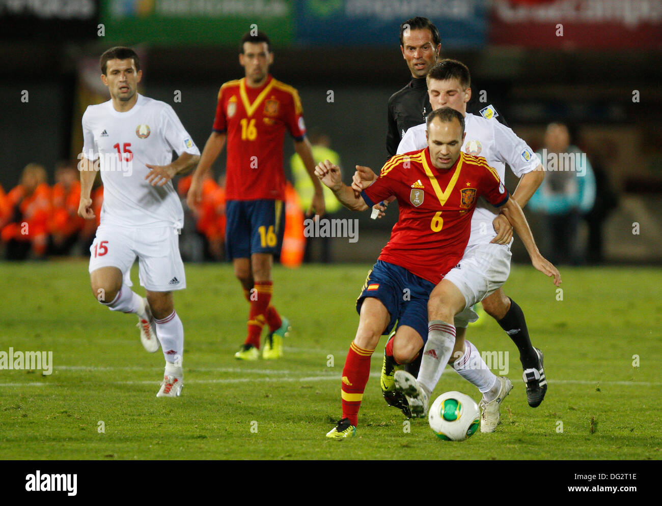 Palma de Mallorca, Spain, 12th Oct 2013, Spain«s soccer national team Iniesta controls the ball during their 2014 World Cup qualifying soccer match against Belarus at Son Moix stadium in Palma de Mallorca on friday 11th October. Zixia/Alamy Live News. Stock Photo