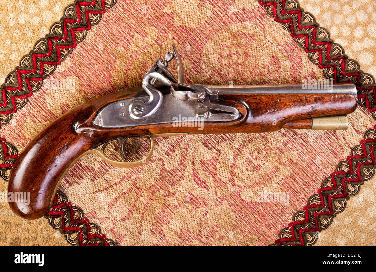 18th Century English flintlock pistol. Stock Photo
