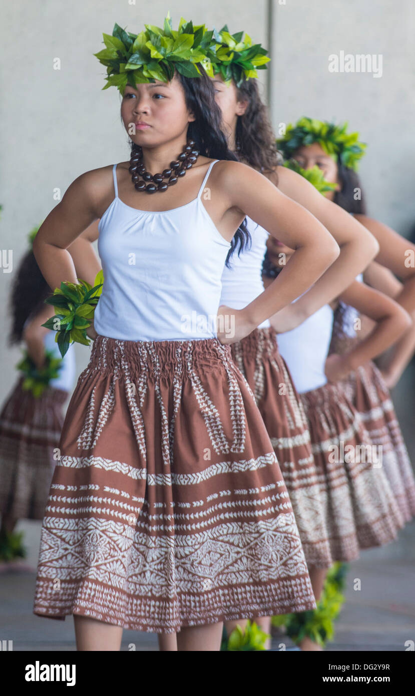 Dancers with traditional dress performs Hawaiian dance in the 23rd