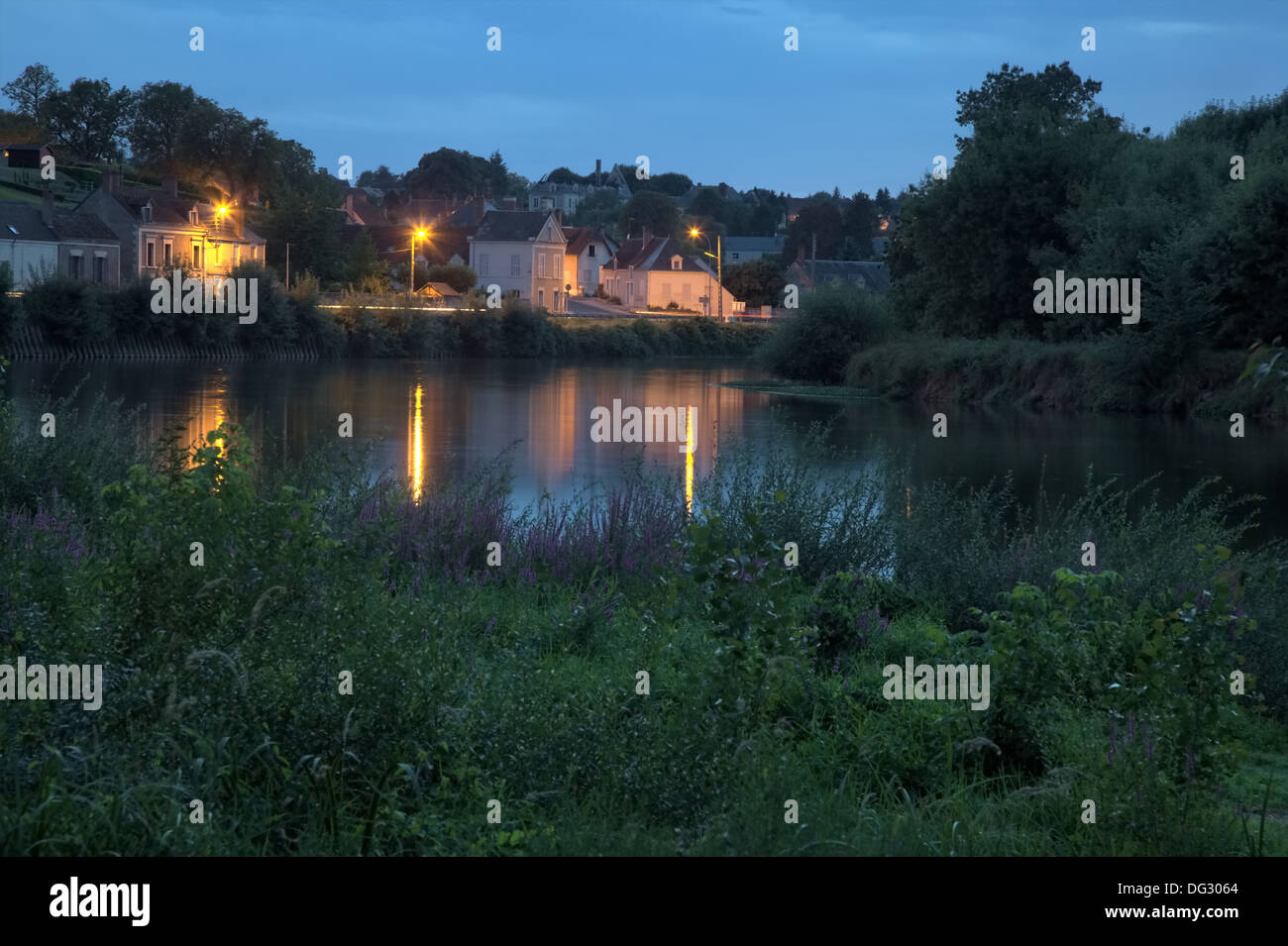 St Aignan, River Cher at dusk in high summer Stock Photo