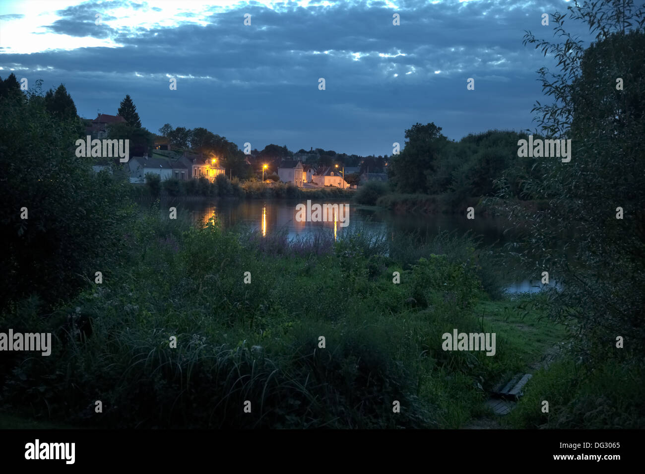 St Aignan, River Cher at dusk in high summer Stock Photo