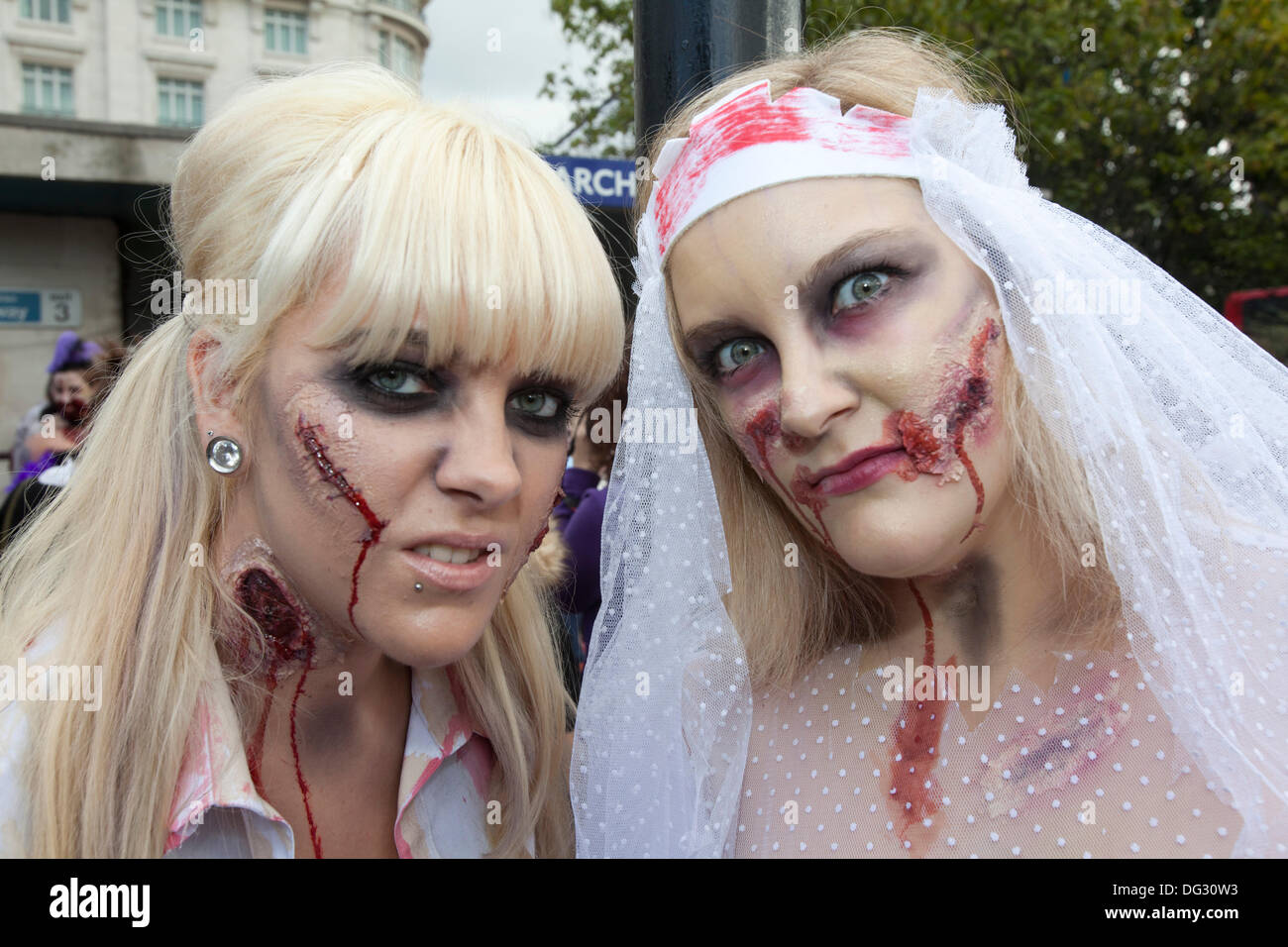 London, UK. 12th Oct 2013. London attracts thousands of zombies each year to groan and shamble through Central London in aid of the charity St. MungoÕs. Stock Photo