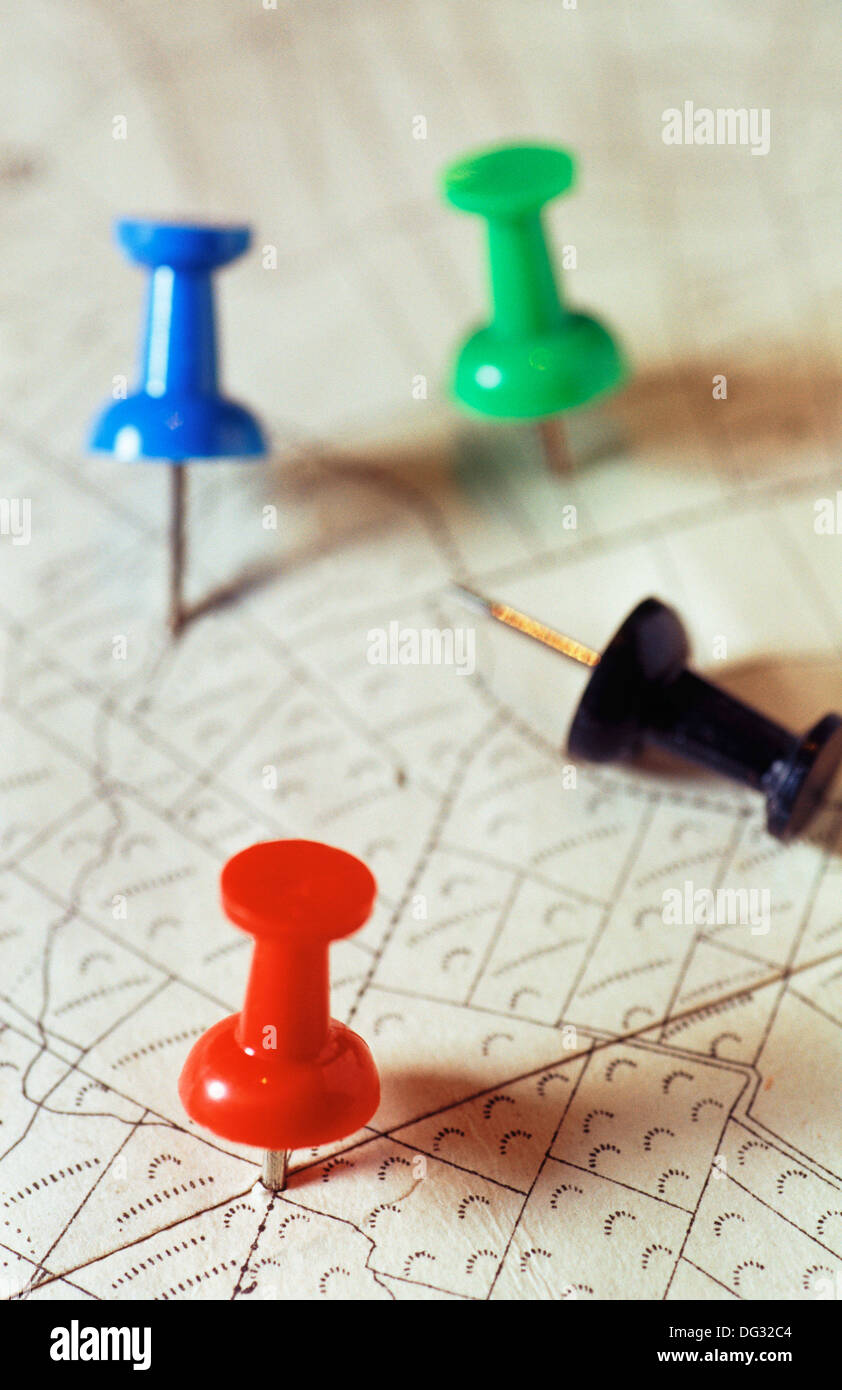 Pins marking place on map Stock Photo Alamy