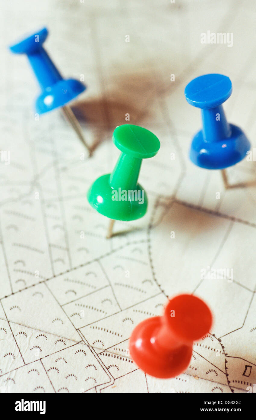 Pins marking place on map Stock Photo Alamy
