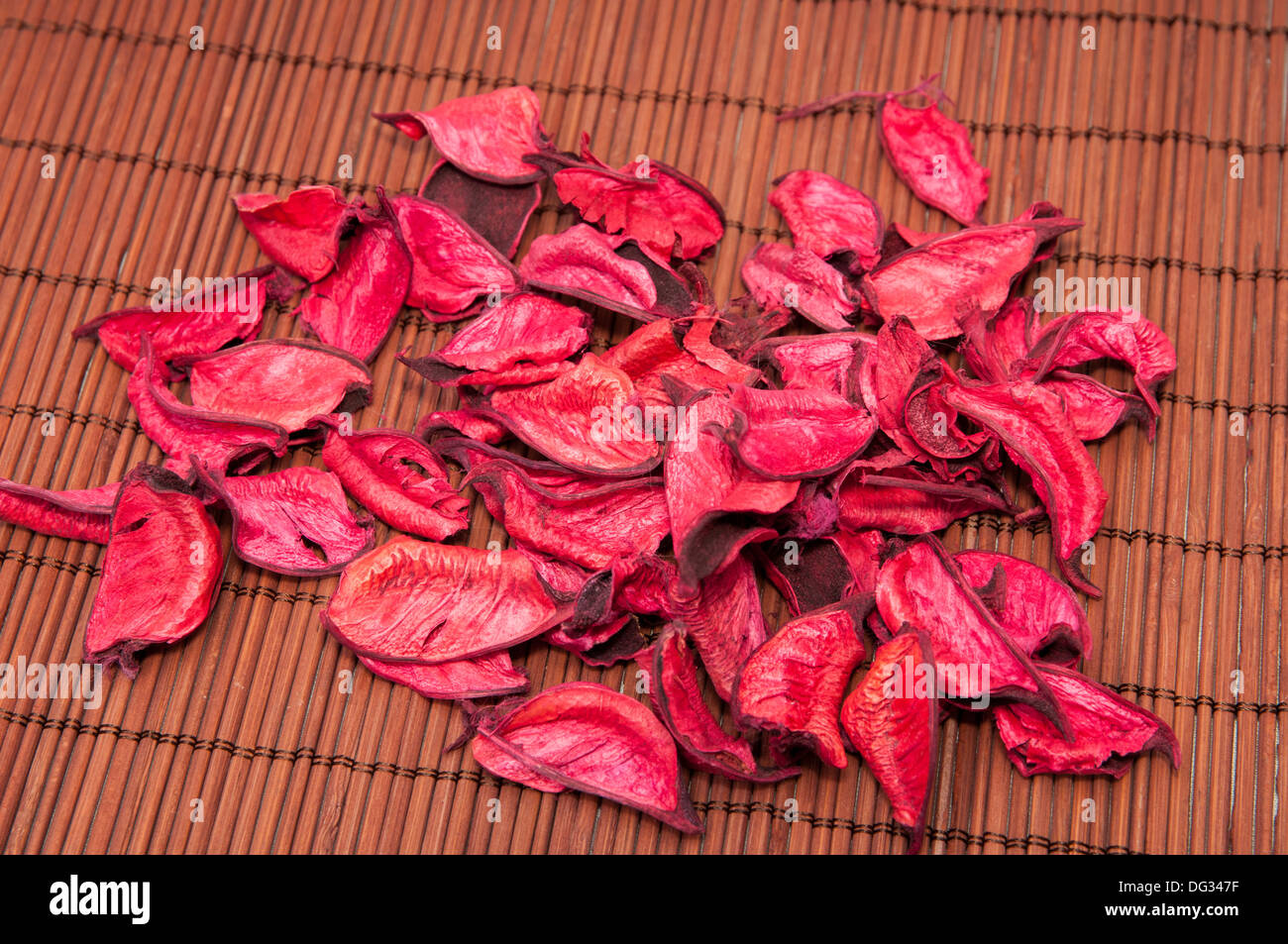 pink petals on a wooden background Stock Photo
