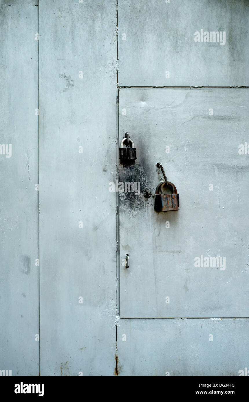 White painted metal door Stock Photo - Alamy