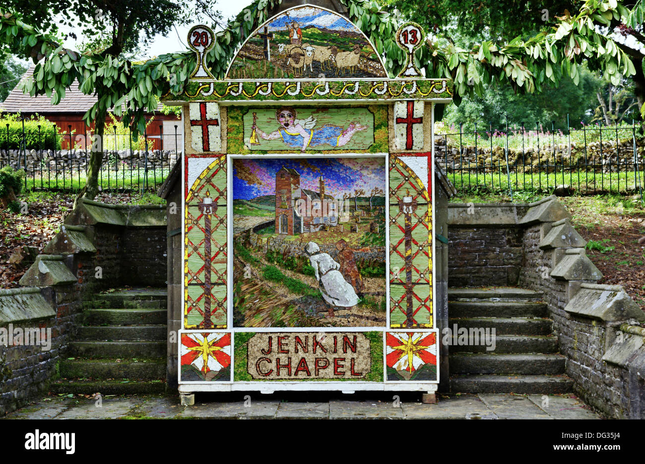 Well dressing at Jenkin Chapel, Derbyshire, England, an ancient traditional English custom Stock Photo