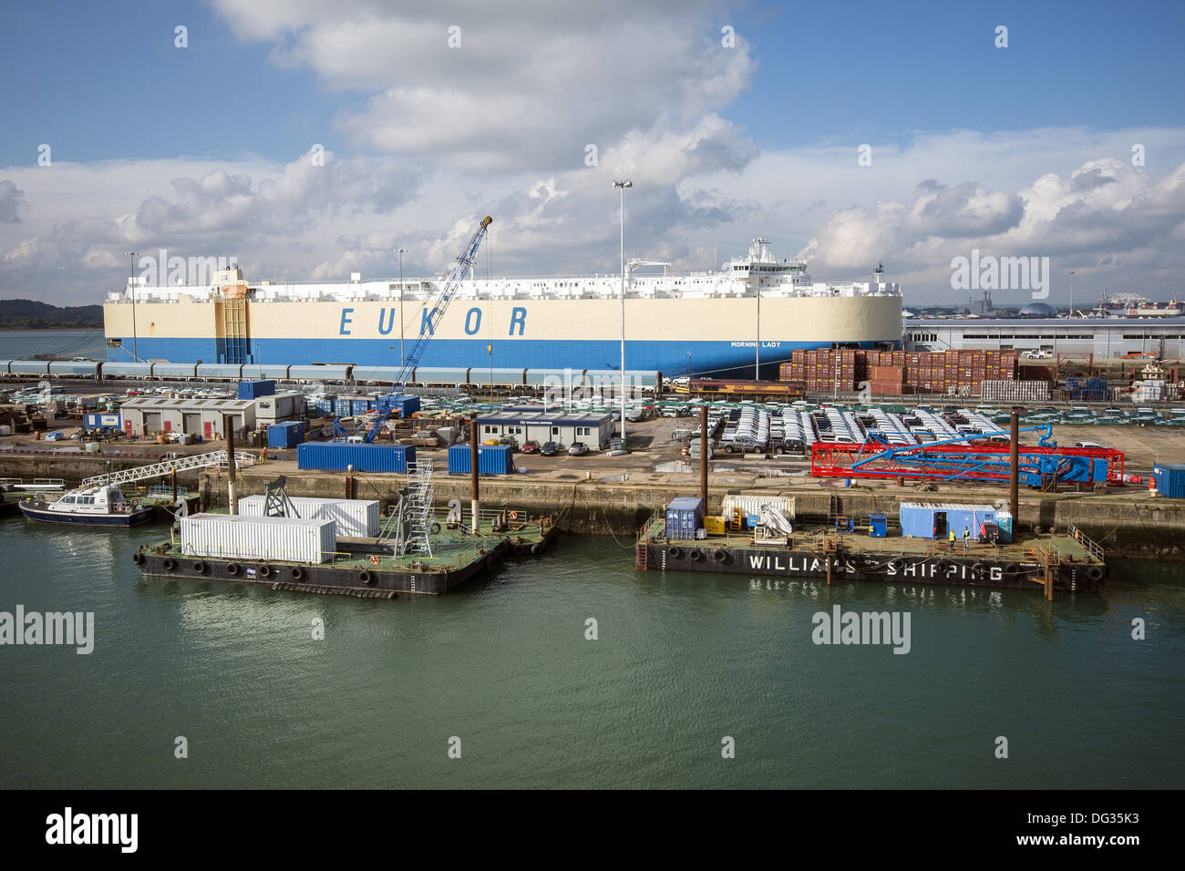 Roll on roll off Eukor cargo ship vessel at Southampton docks
