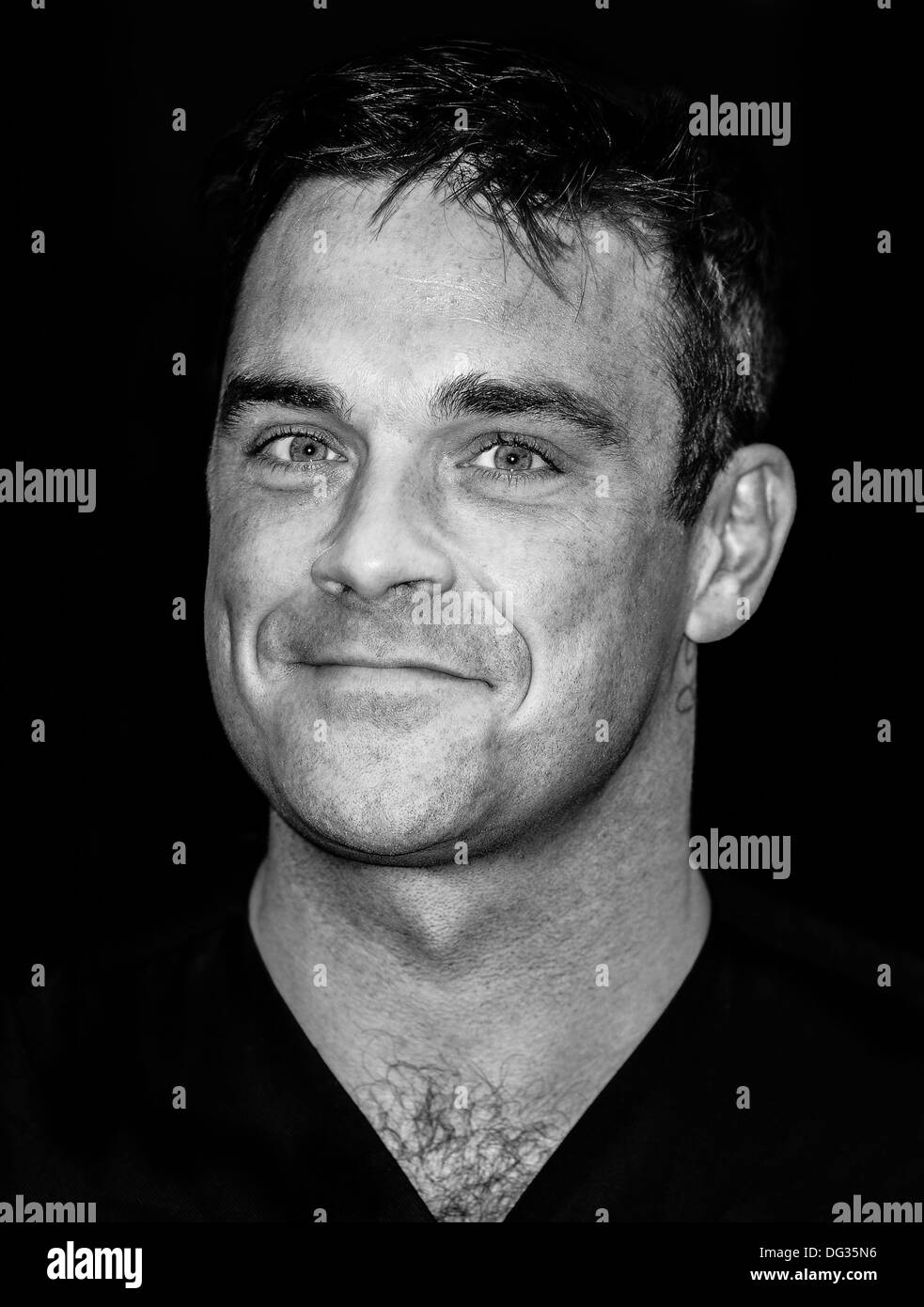 Robbie Williams black and white portrait Stock Photo
