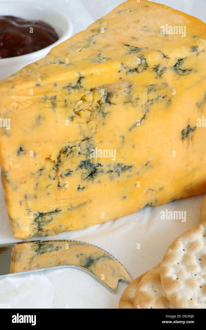 Shropshire Blue a creamy yellow British blue cheese Stock Photo