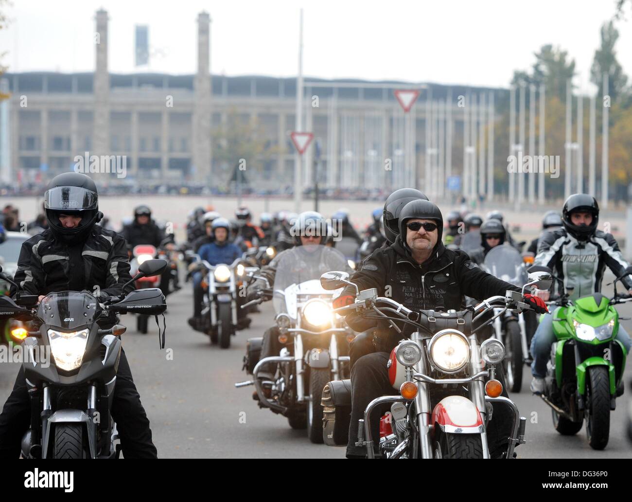 Berlin, Germany. 13th Oct, 2013. Motorcyclists start a drive in