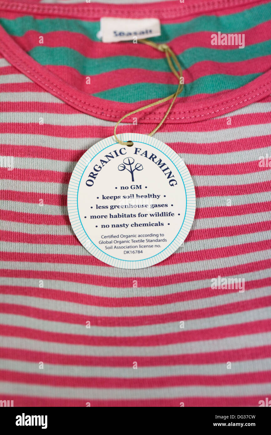 Organic farming label on an item of clothing. Stock Photo