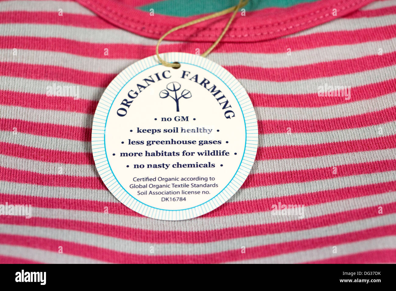 Organic farming label on an item of clothing. Stock Photo