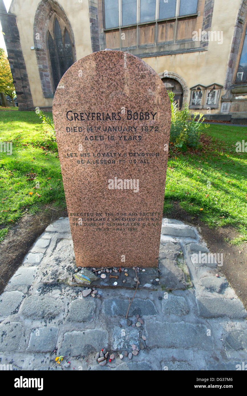 City of Edinburgh, Scotland. A red granite headstone over Greyfriars ...
