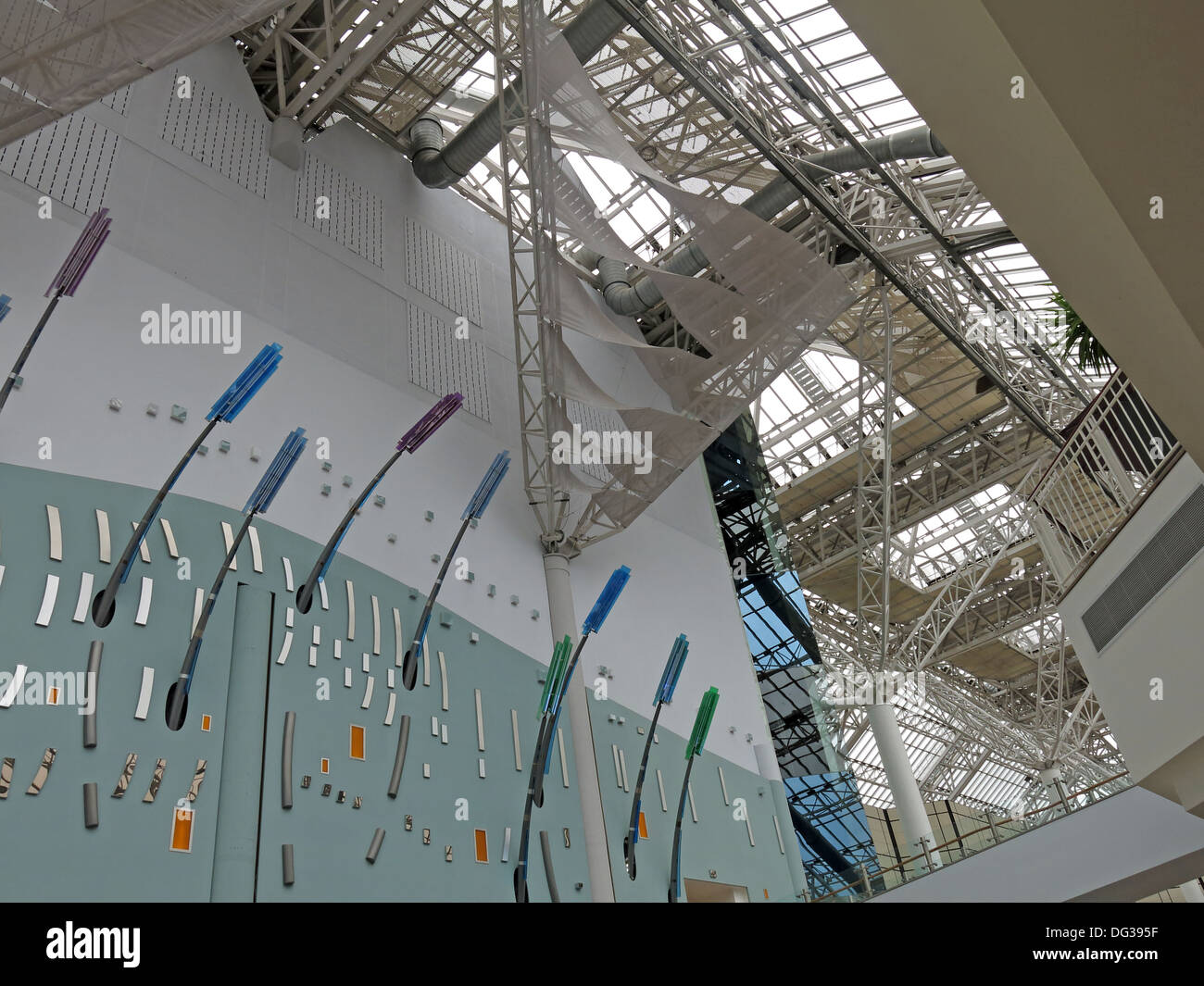 Roof and arty lighting inside St Enoch Shopping retail shopping centre Glasgow Stock Photo