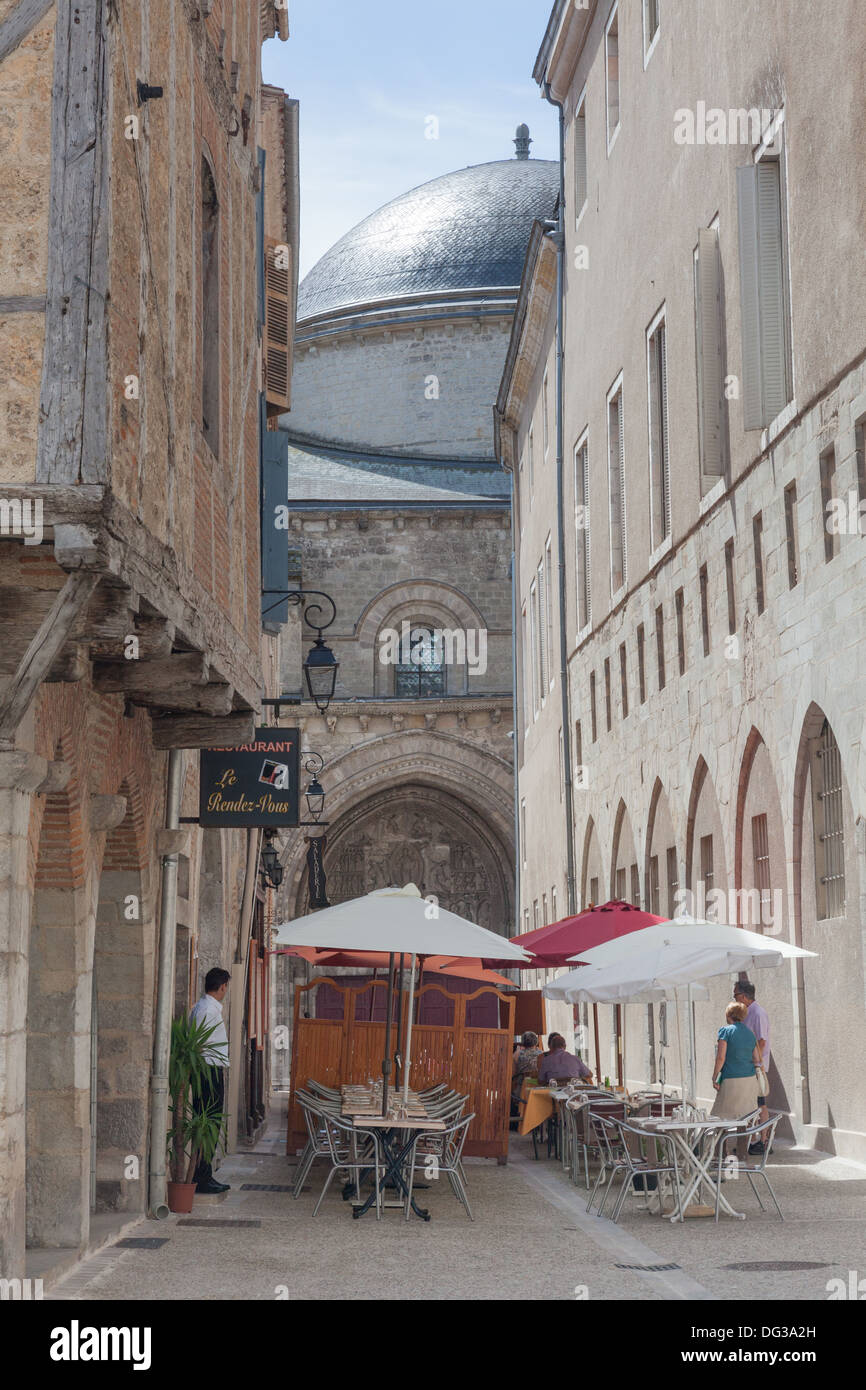 Cahor Street by Cathedral Stock Photo