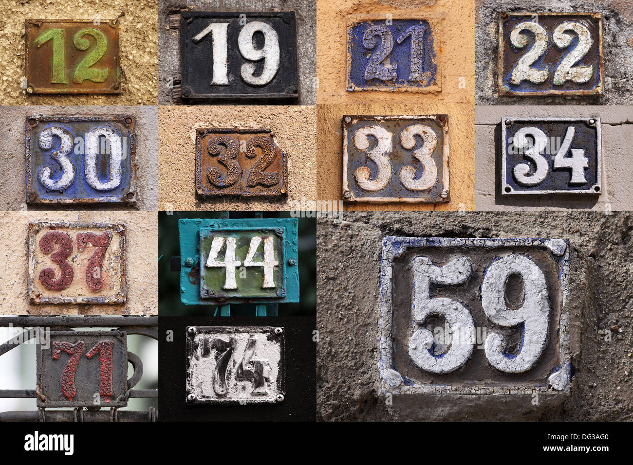 House numbers in different styles and colors (concept for real estate
